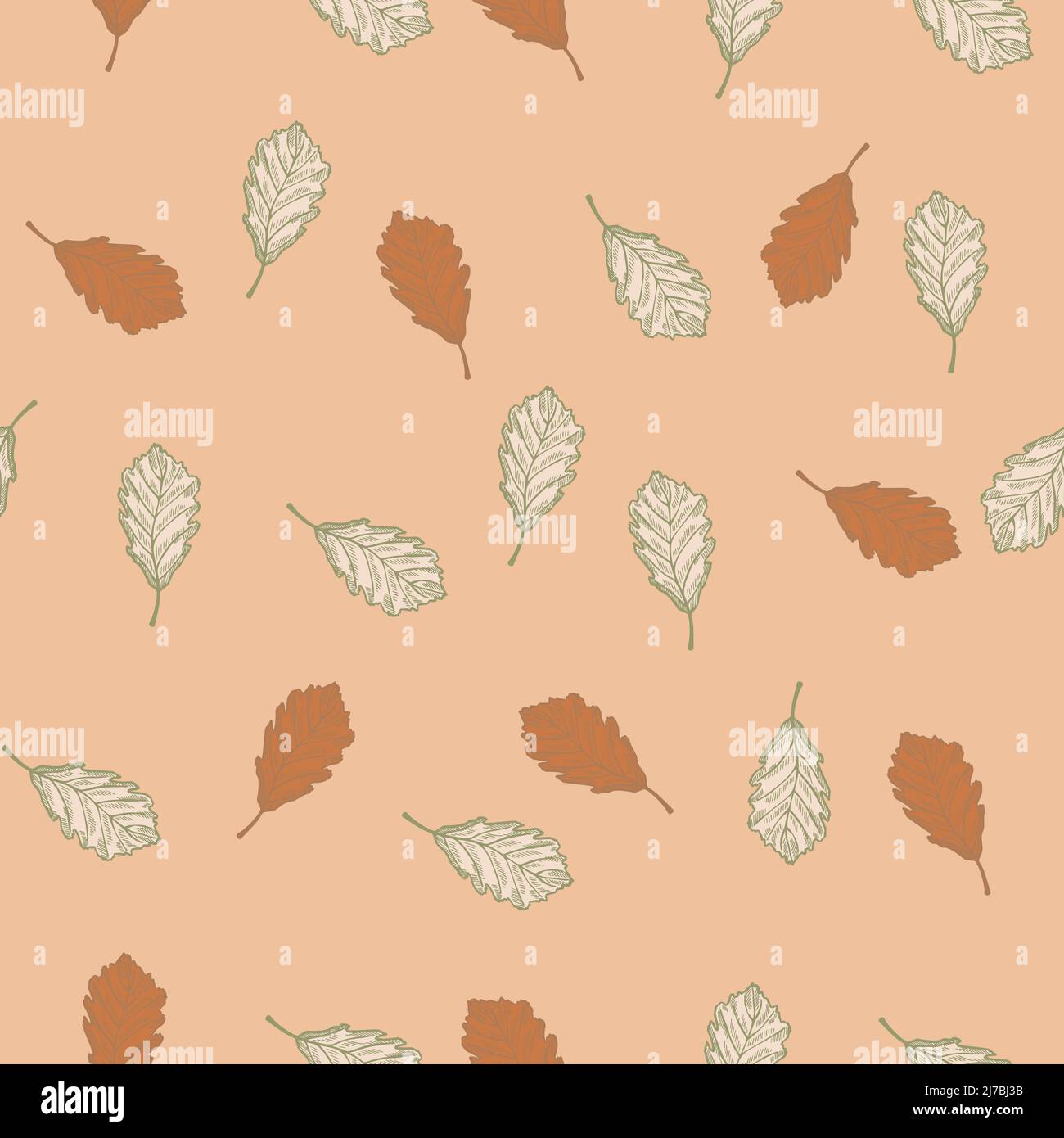 Feuilles de chêne gravé sans couture. Arrière-plan botanique vintage avec feuillage forestier de style dessiné à la main. Texture de conception de couleur répétée vectorielle pour p Illustration de Vecteur