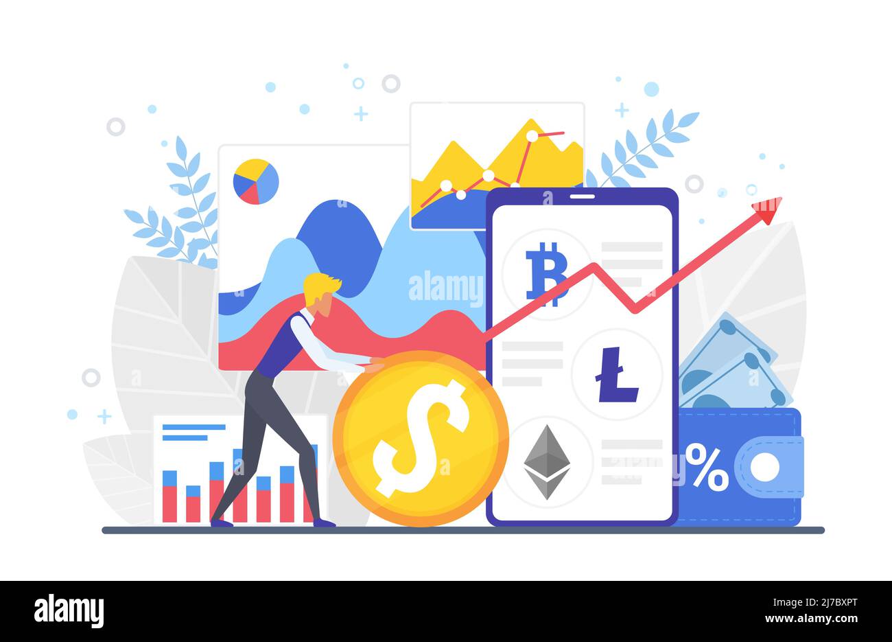 Plate-forme d'application téléphonique de trading de crypto-monnaie. Échange numérique en ligne de transactions cryptographiques Illustration de Vecteur