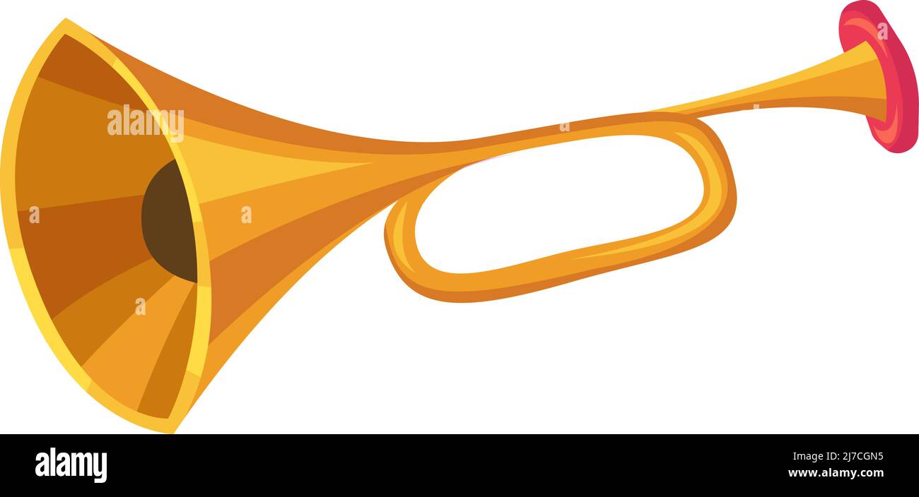 Icône trompette dorée. Instrument de musique en laiton de dessin animé Illustration de Vecteur