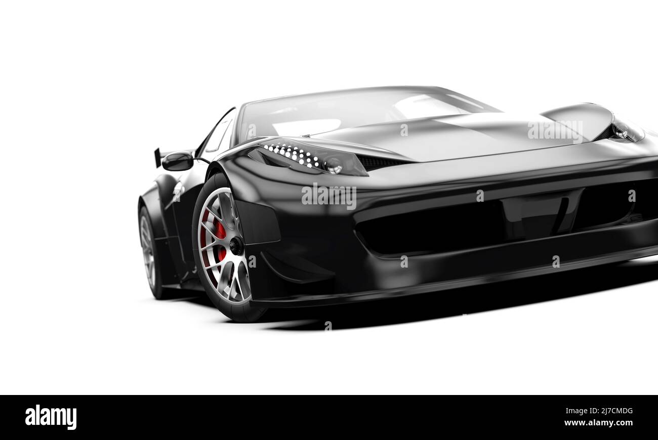 Voiture de sport noire générique et sans marque isolée sur fond blanc: Illustration 3D Banque D'Images