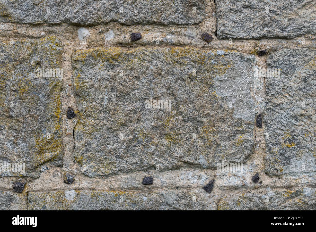 Mur montrant le galement (également appelé garretage ou greneting), une technique architecturale où de petits morceaux de pierre sont poussés dans le mortier humide, Royaume-Uni Banque D'Images