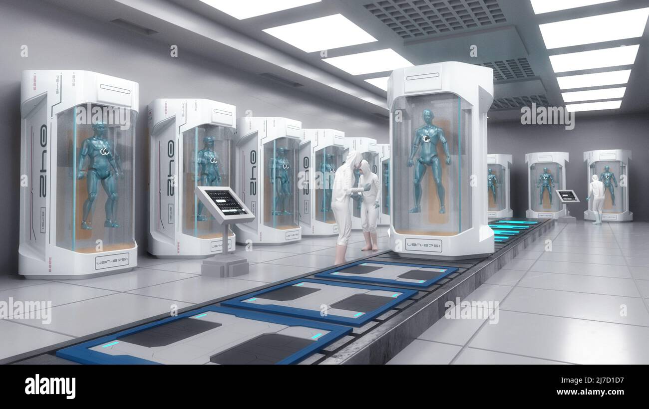 Rendu 3D.Figures humanoïdes et scène sicifi Banque D'Images