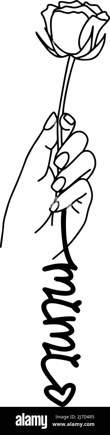 Mimi citation design, main avec fleur rose. Carte postale de la fête des mères. Cadeau pour grand-mère. Illustration de Vecteur