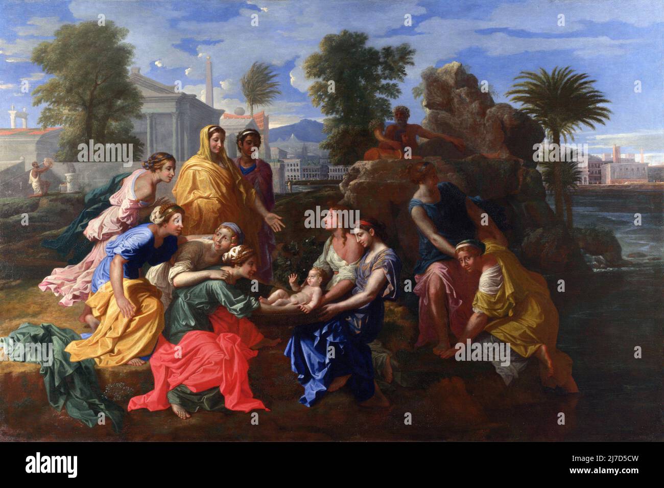 La découverte de Moïse par Nicolas Poussin (1594-1665), huile sur toile, 1651 Banque D'Images