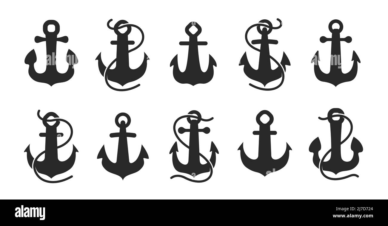 Ensemble d'icônes d'ancrage de navire isolé sur fond blanc. Croisière, vecteur symbole de voile Illustration de Vecteur