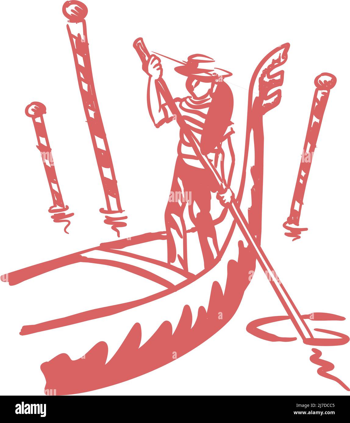 bateau de gondole avec chauffeur d'homme dans le chapeau Illustration de Vecteur