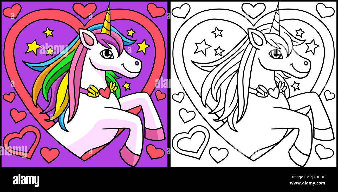 Illustration de la page couleur du cœur UNICORN Illustration de Vecteur