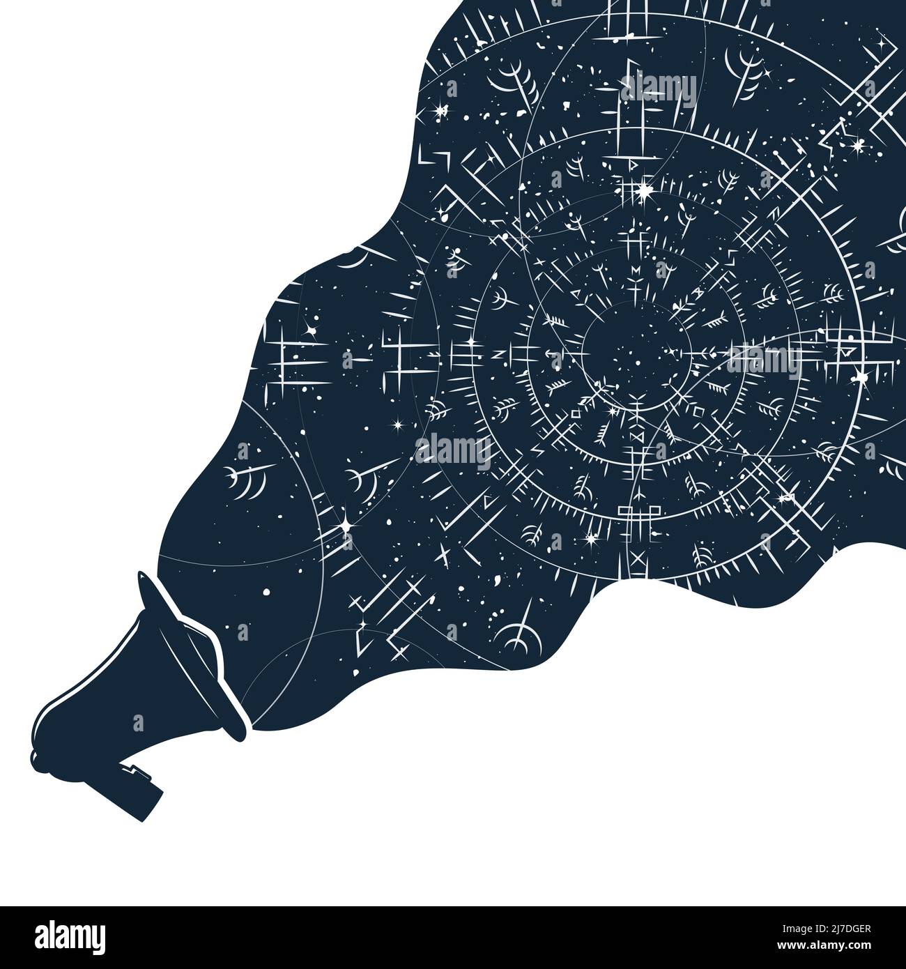 Haut-parleur avec étoiles et symboles runiques Illustration de Vecteur