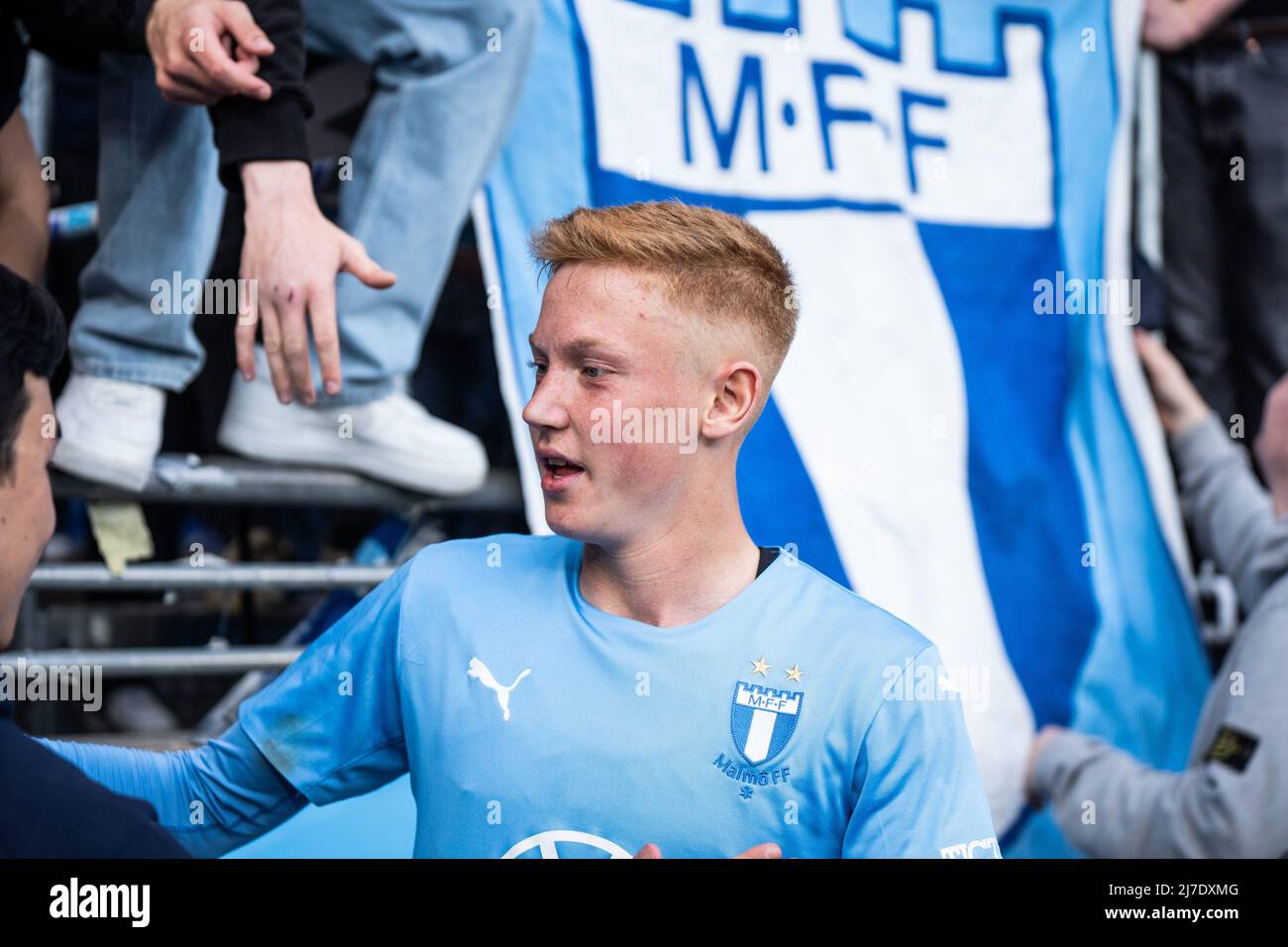 Malmoe, Suède. 07th, mai 2022. Hugo Larsson de Malmoe FF vu après le match Allsvenskan entre Malmoe FF et Mjallby à Eleda Stadion à Malmoe. (Crédit photo : Gonzales photo - Joe Miller). Banque D'Images