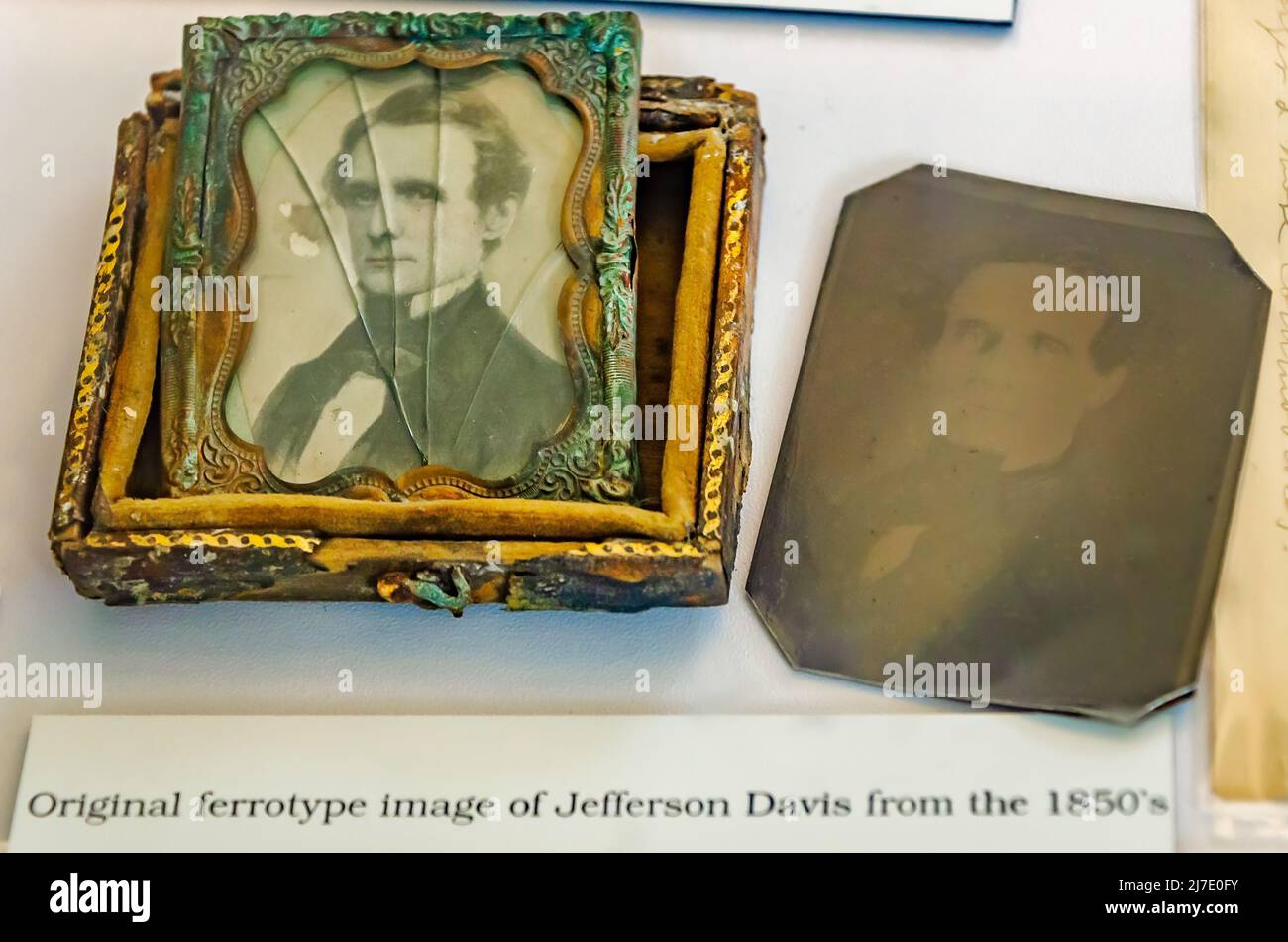 Un ferrotype de 1850s du président confédéré Jefferson Davis est photographié à la Jefferson Davis Presidential Library à Biloxi, Mississippi. Banque D'Images