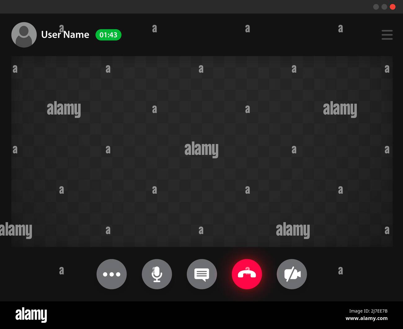 Interface vidéocall, écran de chat vidéo et de conférence téléphonique, modèle d'interface utilisateur de l'application de téléphone vectoriel. Arrière-plan de l'écran des appels vidéo et de la téléconférence Web pour téléphone mobile ou ordinateur avec boutons d'appel Illustration de Vecteur