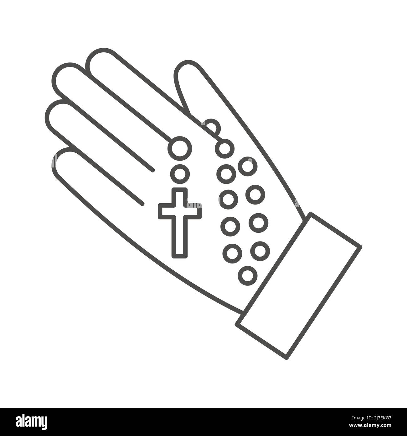Silhouette de perles Rosary. Bijoux de prière pour la méditation. Chaplet catholique avec une croix à la main. Symbole de religion. Illustration vectorielle. Illustration de Vecteur