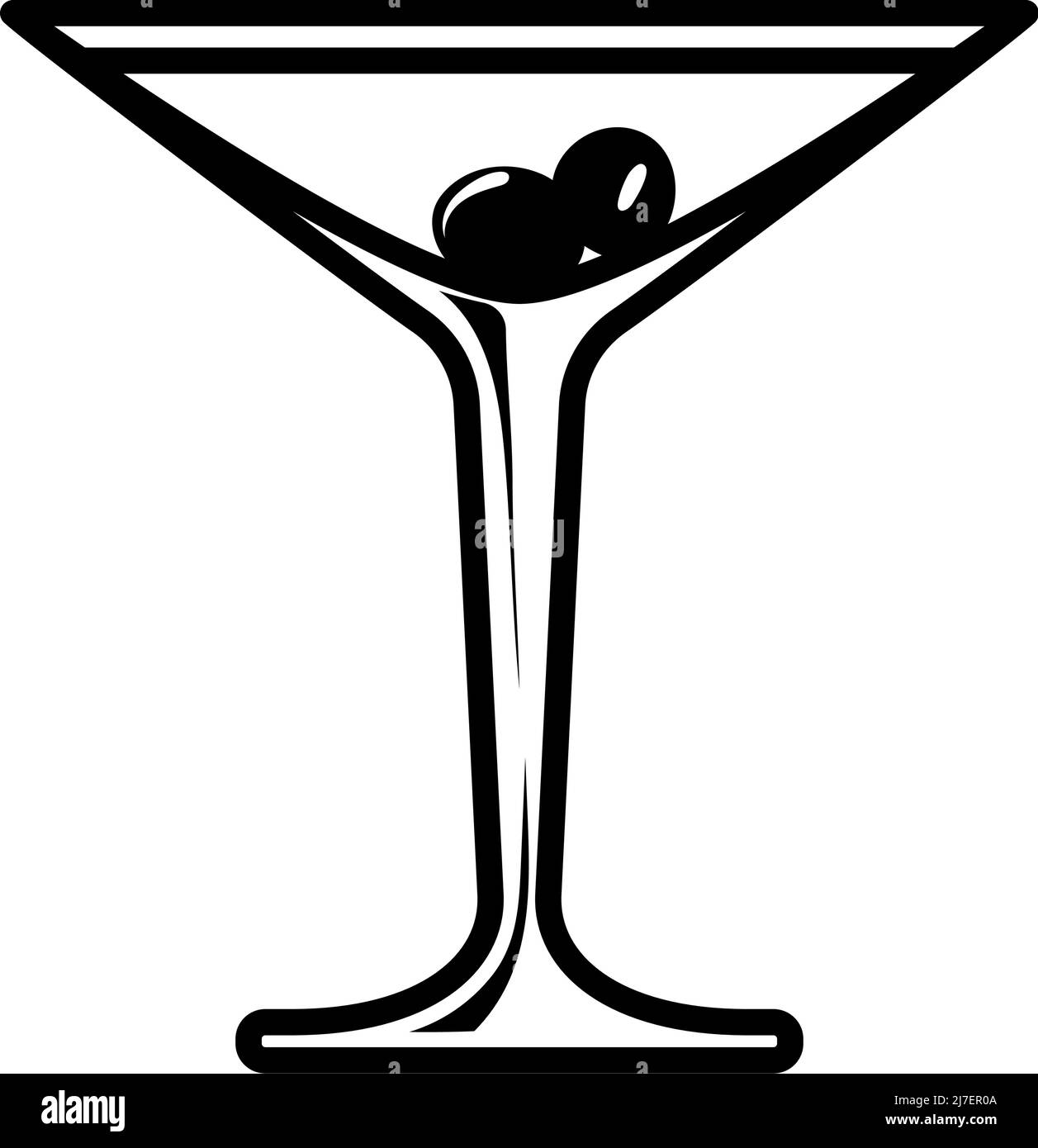 Icône du cocktail Glass avec olives. Contour en gras avec largeur de contour modifiable. Illustration vectorielle. Illustration de Vecteur