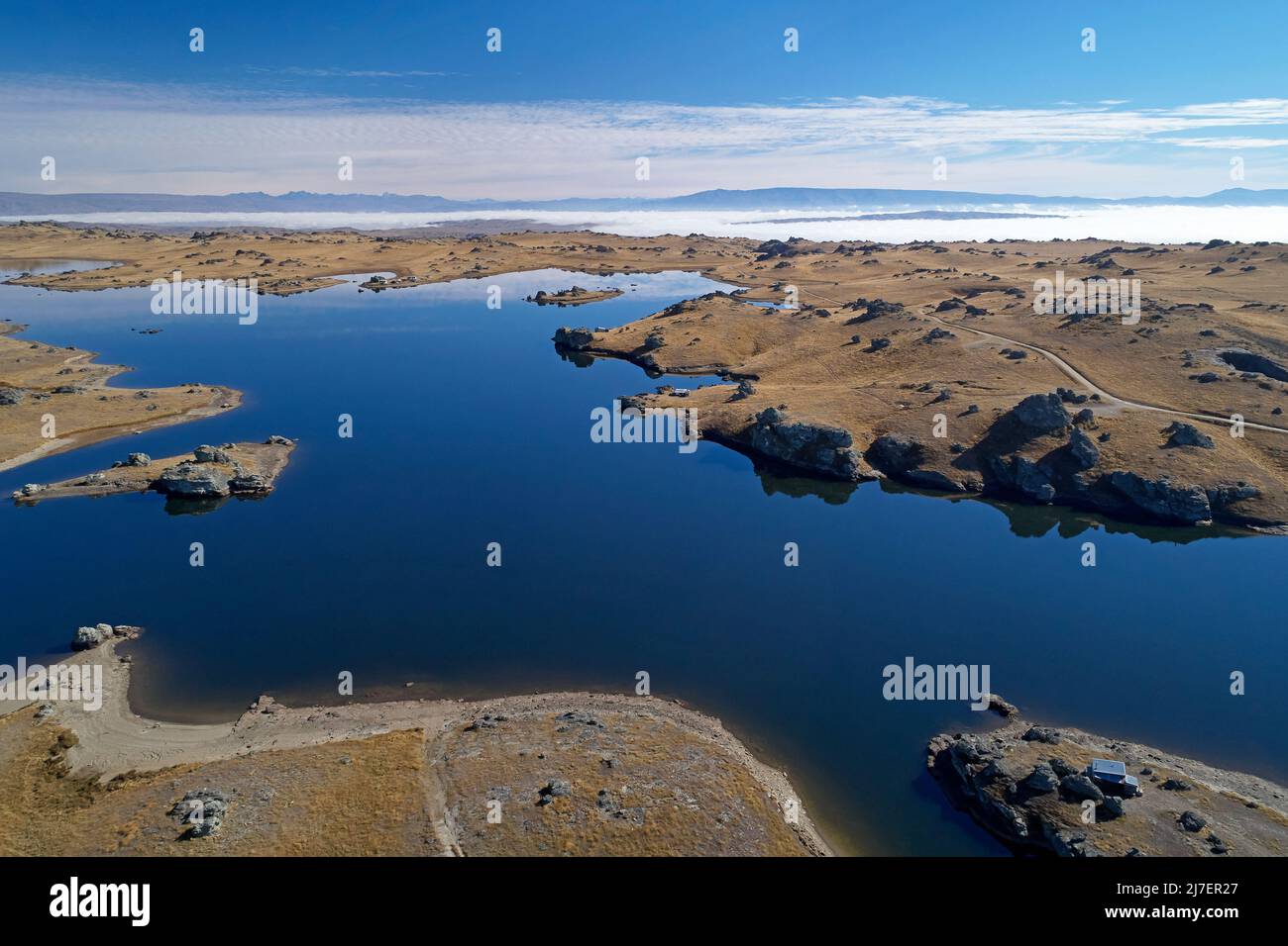 Barrage de Poolburn, Central Otago, Île du Sud, Nouvelle-Zélande - drone aérien Banque D'Images