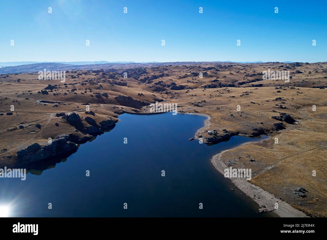 Barrage de Poolburn, Central Otago, Île du Sud, Nouvelle-Zélande - drone aérien Banque D'Images