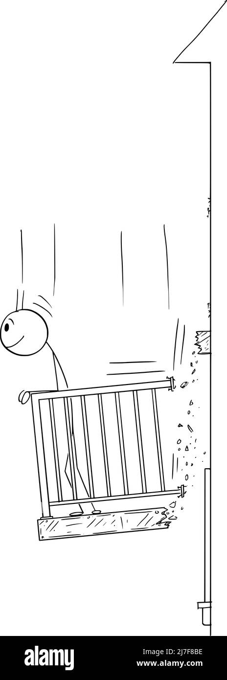 Personne appréciant la vue en se tenant debout sur un balcon tombant , bâton de dessin animé Figure Illustration Illustration de Vecteur