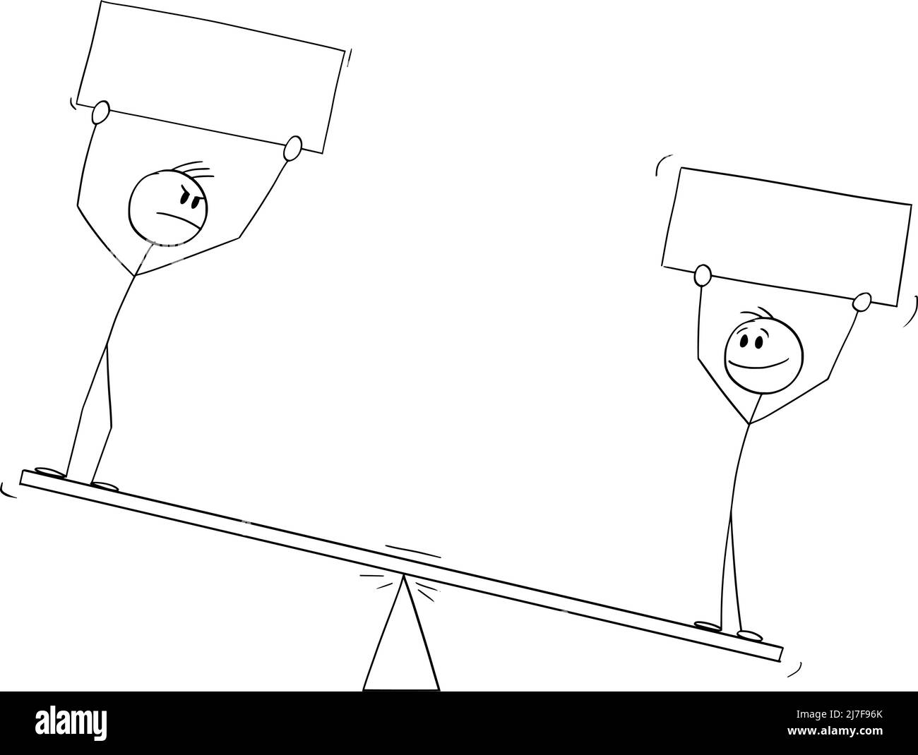 Deux personnes sur balance balances tenant des panneaux vides , bâton de dessin vectoriel Figure Illustration Illustration de Vecteur