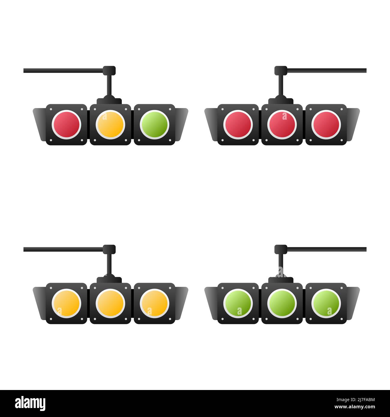 Ensemble de feux de signalisation de couleur rouge, jaune et verte, conception plate et vecteur de l'icône de feux de signalisation. Banque D'Images