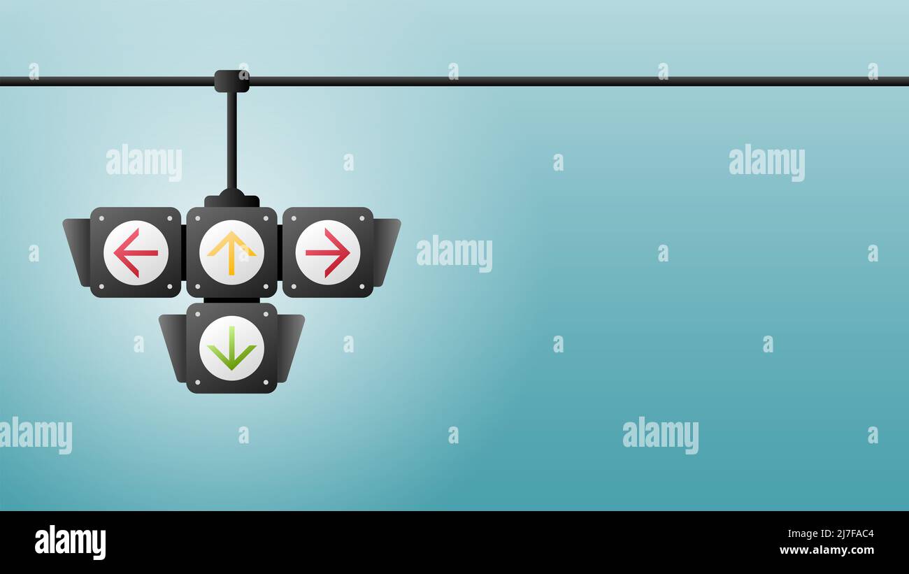 Concept de bannière de feu de circulation espace libre pour le texte. Feu de signalisation rouge, jaune et vert, illustration vectorielle de la carte de visite Banque D'Images