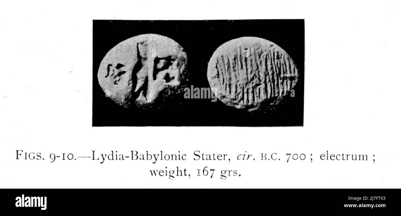 Lydia-Babylonic Stater, dr. C.-B. 700 ; électricité ; poids, 167 g. D'après le livre ' Une courte histoire de pièces de monnaie et de monnaie : en deux parties ' par Sir John Lubbock, Date de publication 1902 Editeur New York : Dutton Banque D'Images