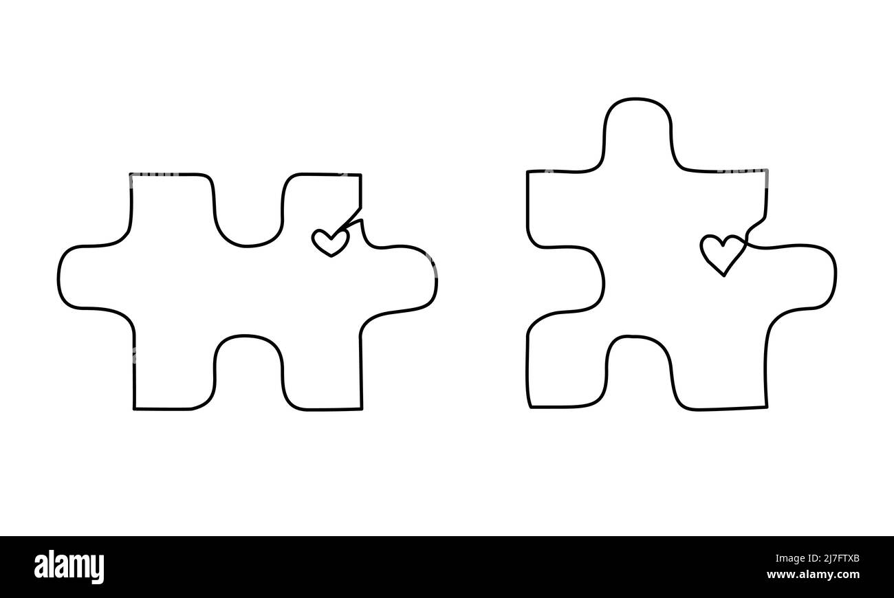 Ensemble de deux pièces de puzzle avec petits coeurs dans un style de ligne pour le site Web de thérapie de mariage ou de conception d'invitation Illustration de Vecteur