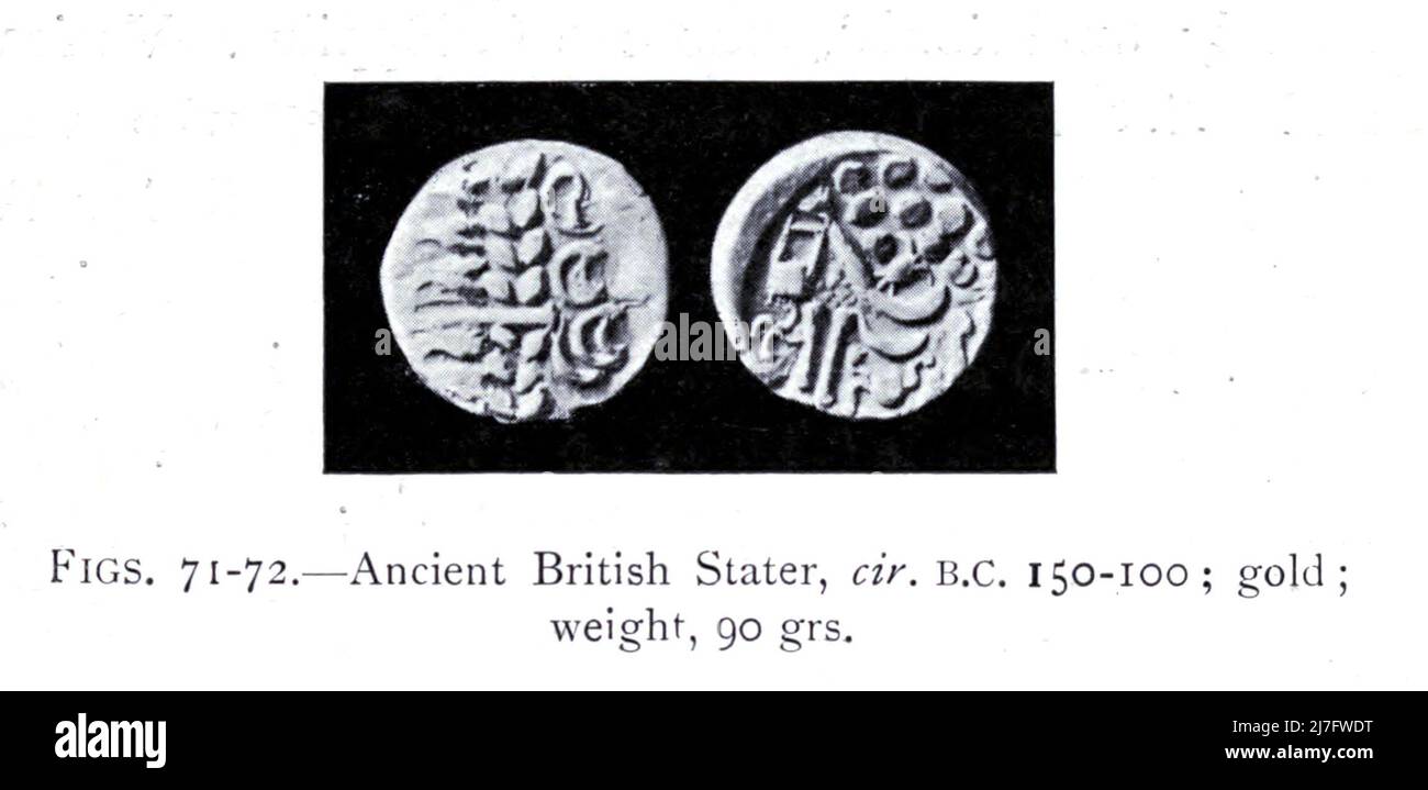 Ancien Stater britannique, cir. B.C. 150-100 ; or ; poids, 90 grs du livre ' Une courte histoire de pièces et de monnaie : en deux parties ' par Sir John Lubbock, Date de publication 1902 Éditeur New York : Dutton Banque D'Images