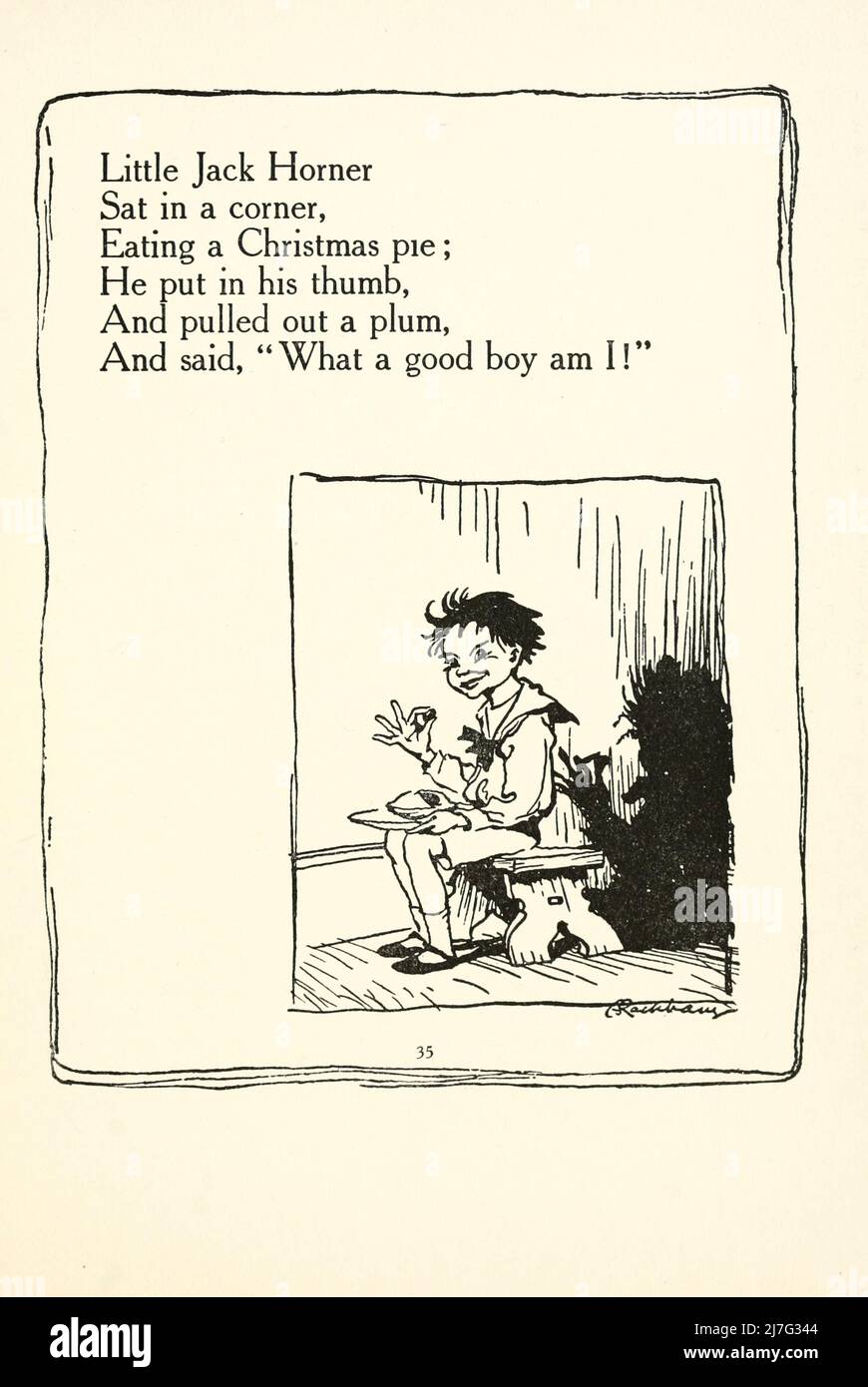 Petit Jack Homer Sat dans un coin, manger une tarte de Noël ; il a mis dans son pouce, et a tiré 