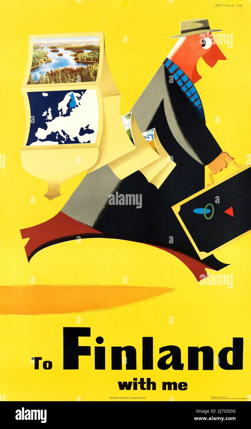 Affiche de voyage vintage 1950s - en Finlande Banque D'Images
