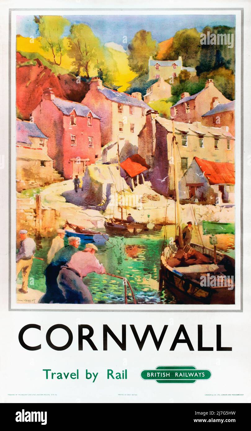 Affiche de voyage vintage 1930s - Cornwall - Voyage en train Banque D'Images