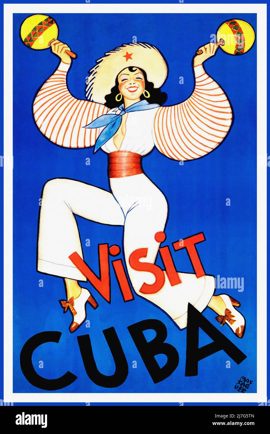 Affiche de voyage vintage 1950s - visitez Cuba Banque D'Images