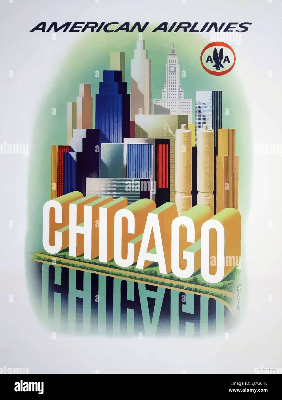 Affiche de voyage vintage des années 1950 - Chicago - United Air Lines Banque D'Images