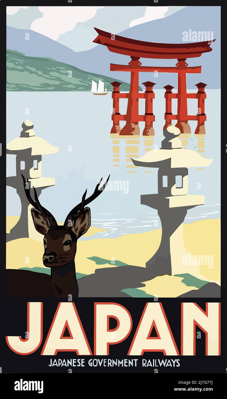 Affiche de voyage en train japonais vintage 1930s - JAPON Banque D'Images