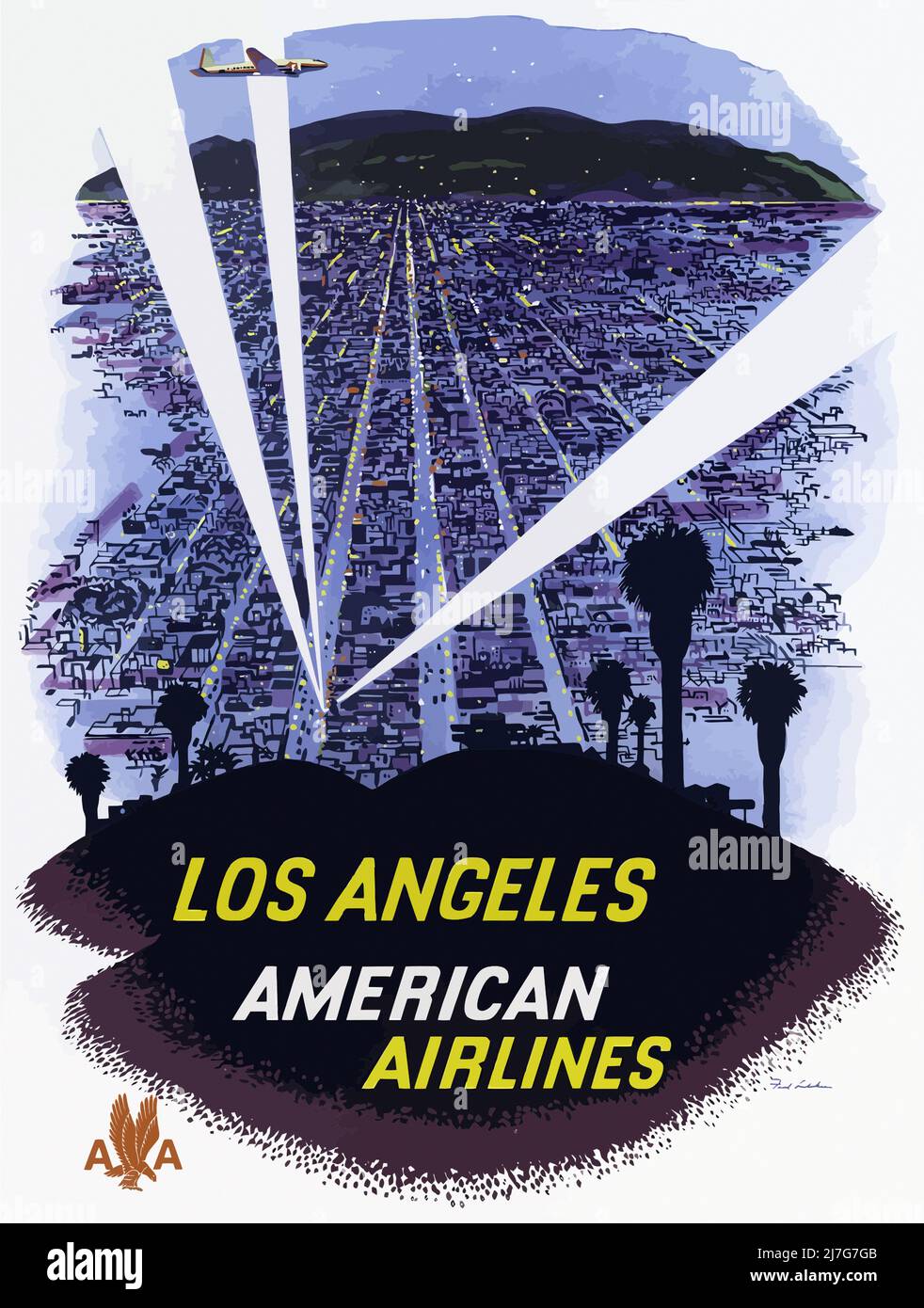 Affiche de voyage vintage des années 60 - Los Angeles - American Airlines - Banque D'Images