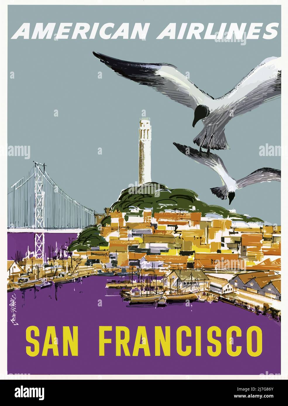 Affiche de voyage vintage des années 60 - San Francisco - American Air Lines Banque D'Images