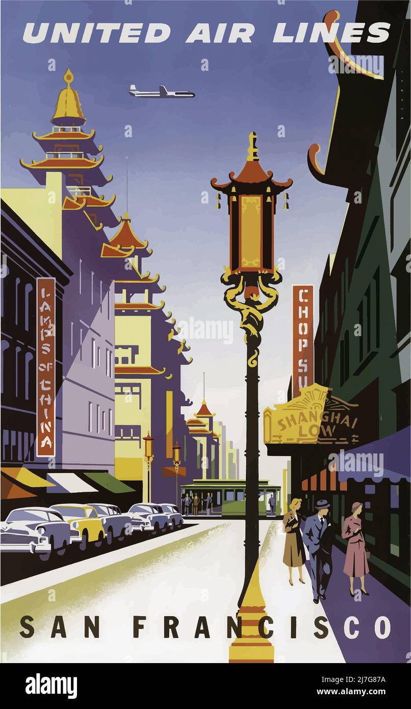 Affiche de voyage vintage des années 60 - San Francisco - United Air Lines Banque D'Images