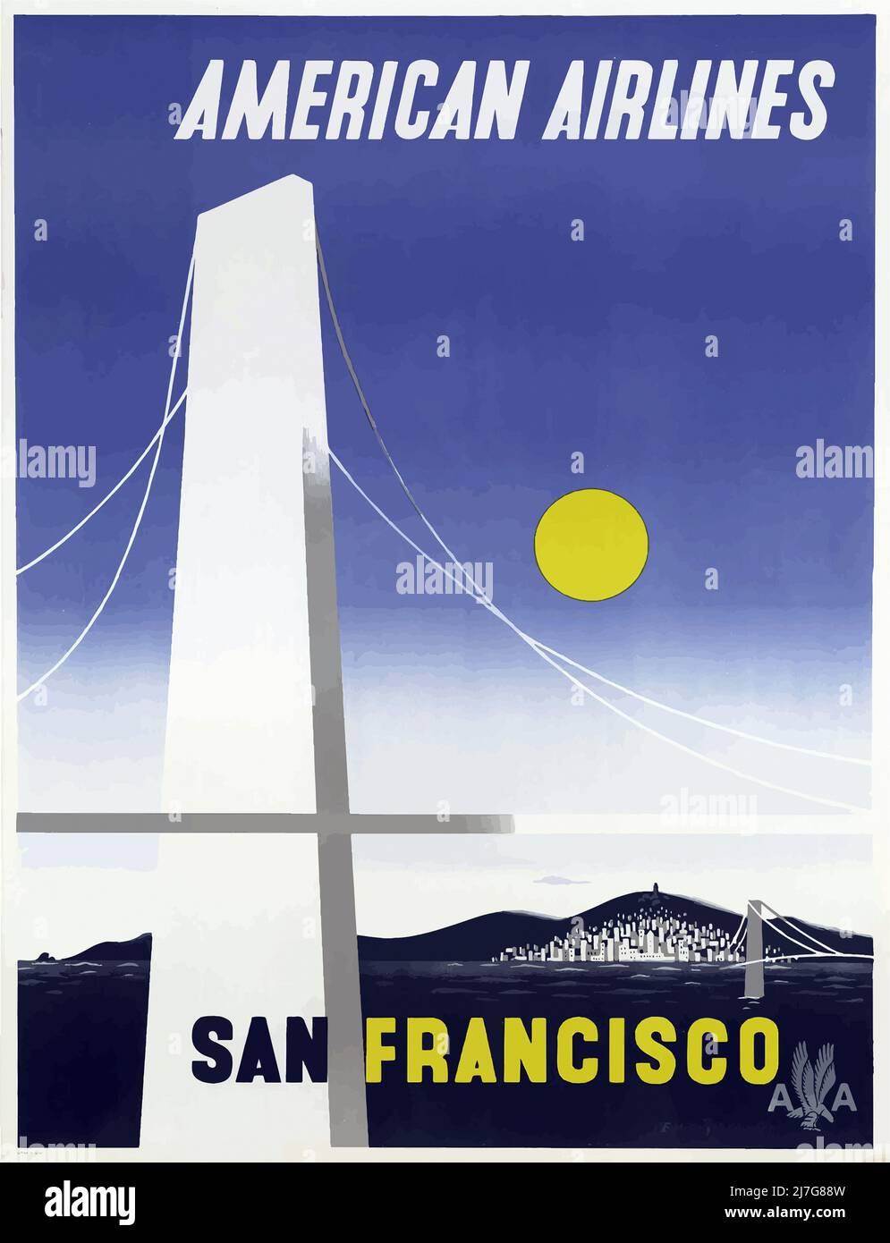 Affiche de voyage vintage des années 60 - San Francisco - American Air Lines Banque D'Images