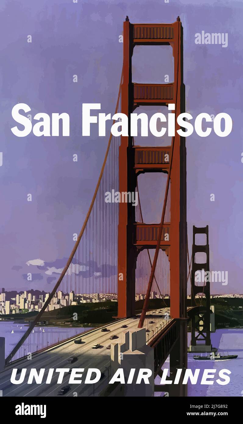 Affiche de voyage vintage des années 60 - San Francisco - United Air Lines Banque D'Images