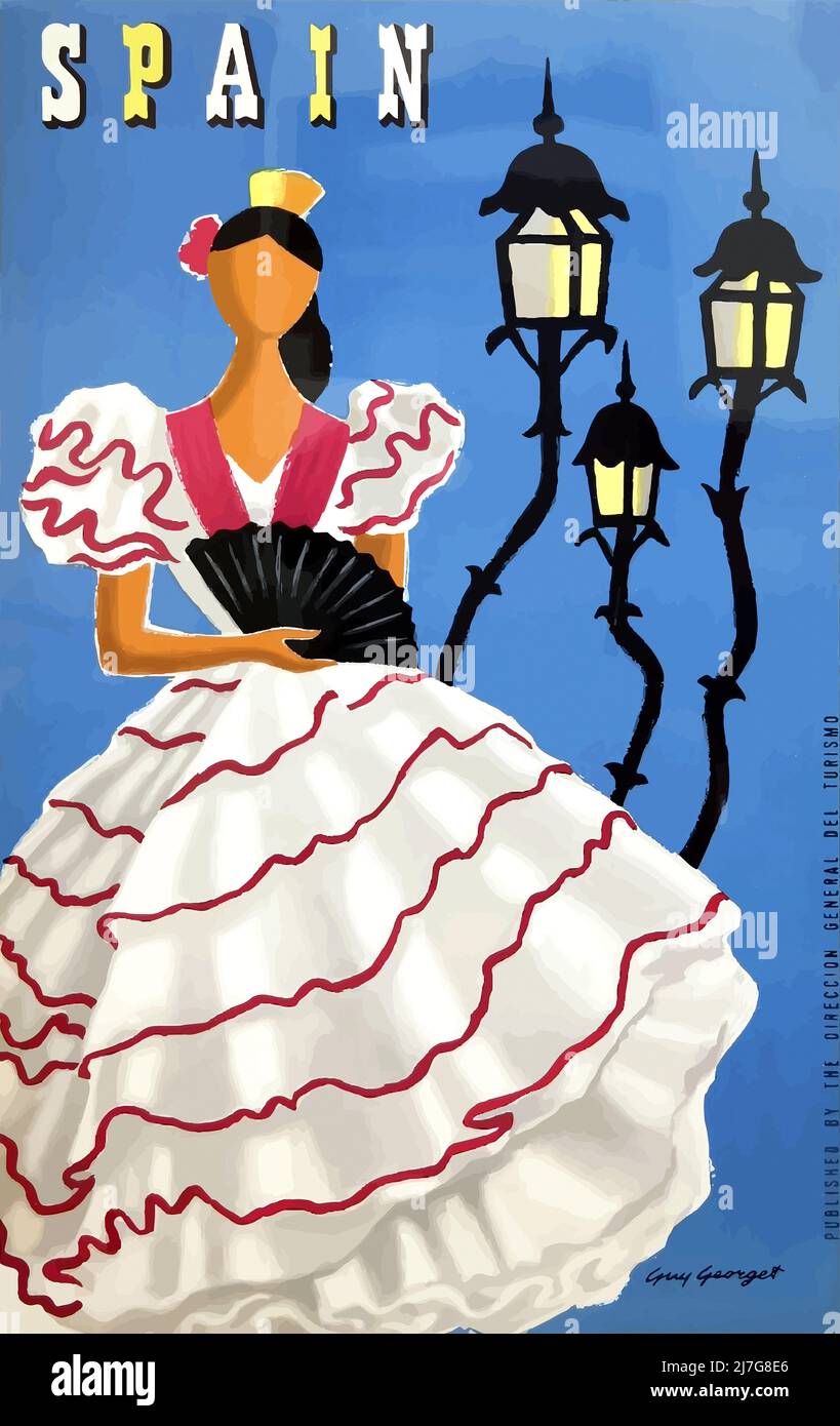 Affiche de voyage vintage 1930s - Dancer Flamenco - Espagne Banque D'Images