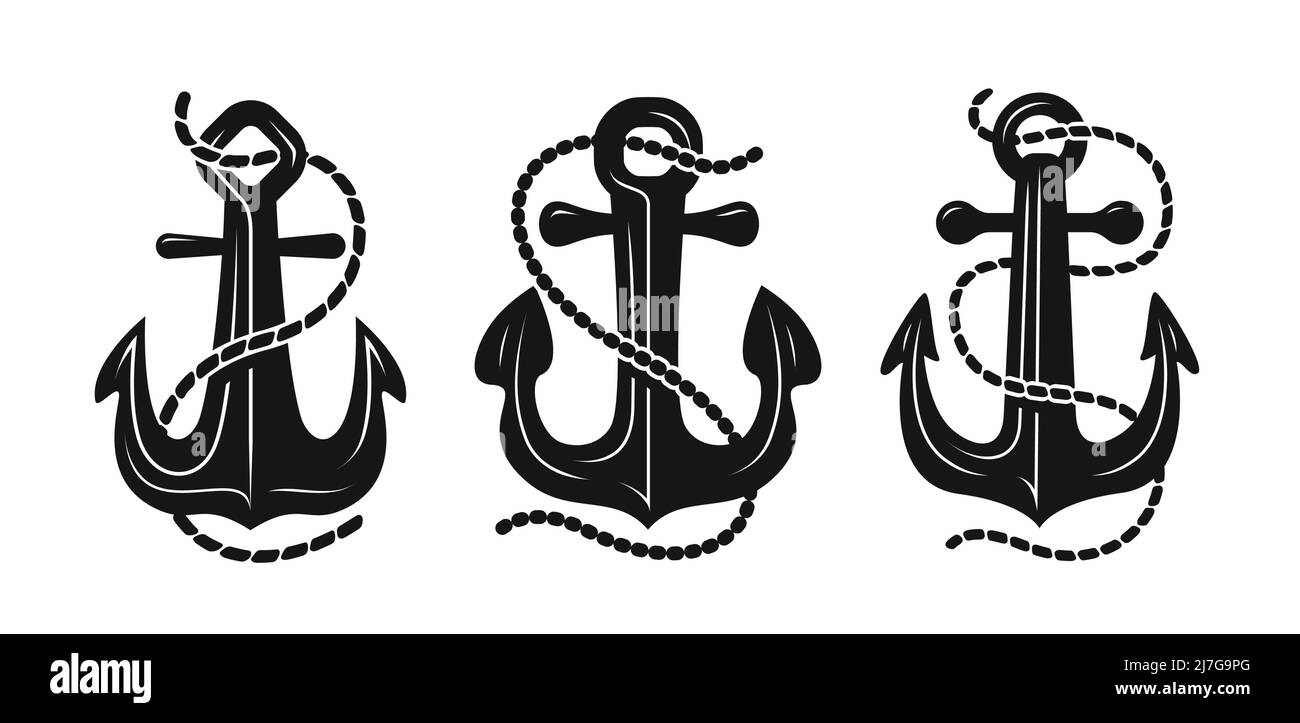 Ancre de bateau avec corde, logo vectoriel et emblème graphique. Symbole maritime Illustration de Vecteur