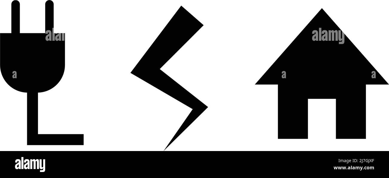 Ensemble d'icônes de prises électriques, d'électricité et de maison. Vecteur modifiable. Illustration de Vecteur