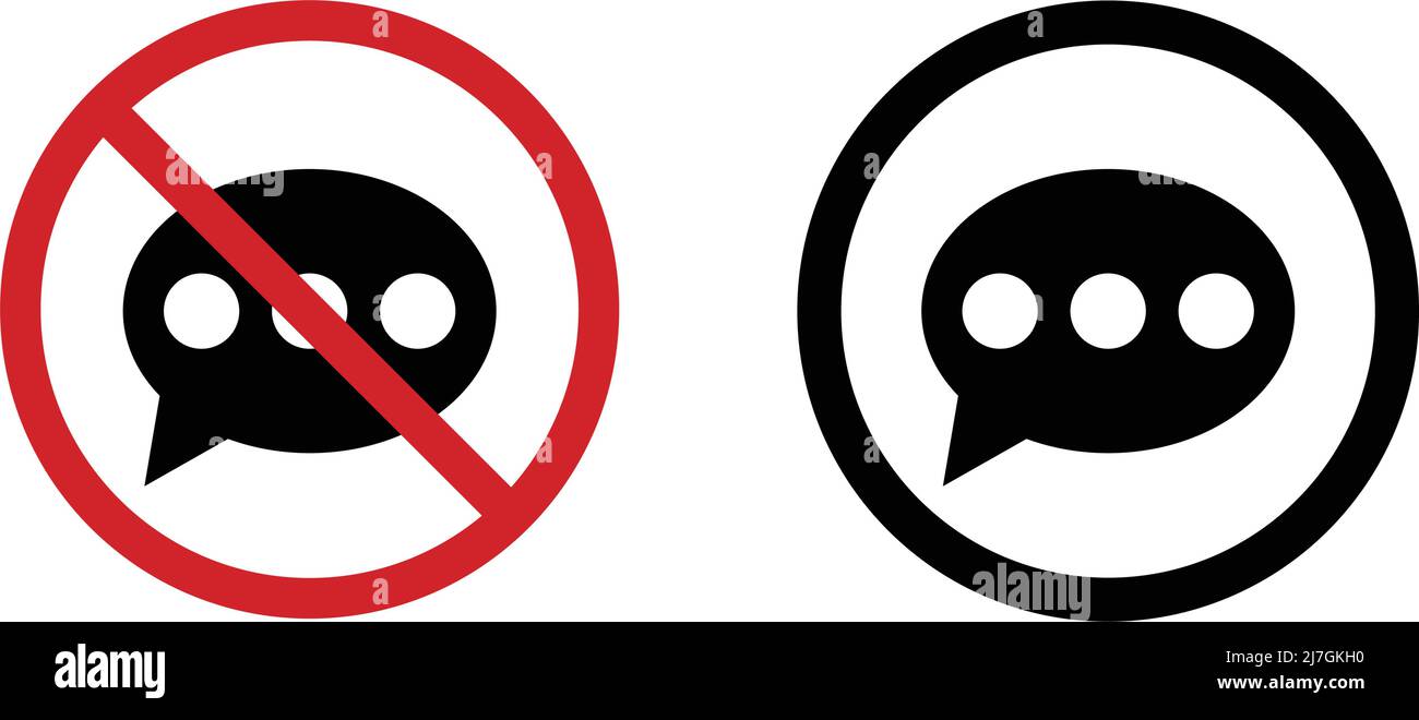 Interdiction de conversation et jeu d'icônes de légende de conversation. Vecteur modifiable. Illustration de Vecteur
