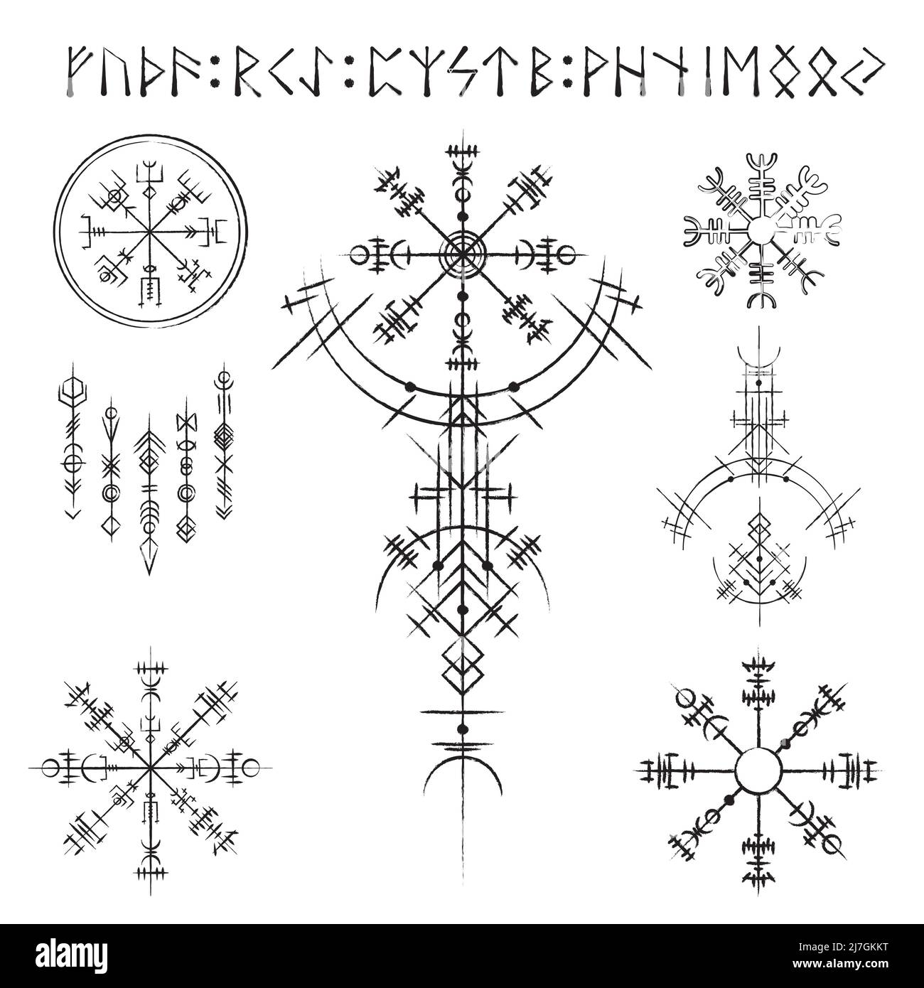 Ensemble de symboles scandinave viking grunge Illustration de Vecteur