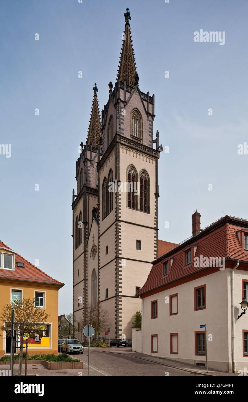 Oschatz Sachsen Stadtkirche St Aegidien 75348 Beg M 15 JH nach Stadtbrand 1846-49 neugotischer Wiederaufbau durch Carl Alexander von Heideloff Westtü Banque D'Images