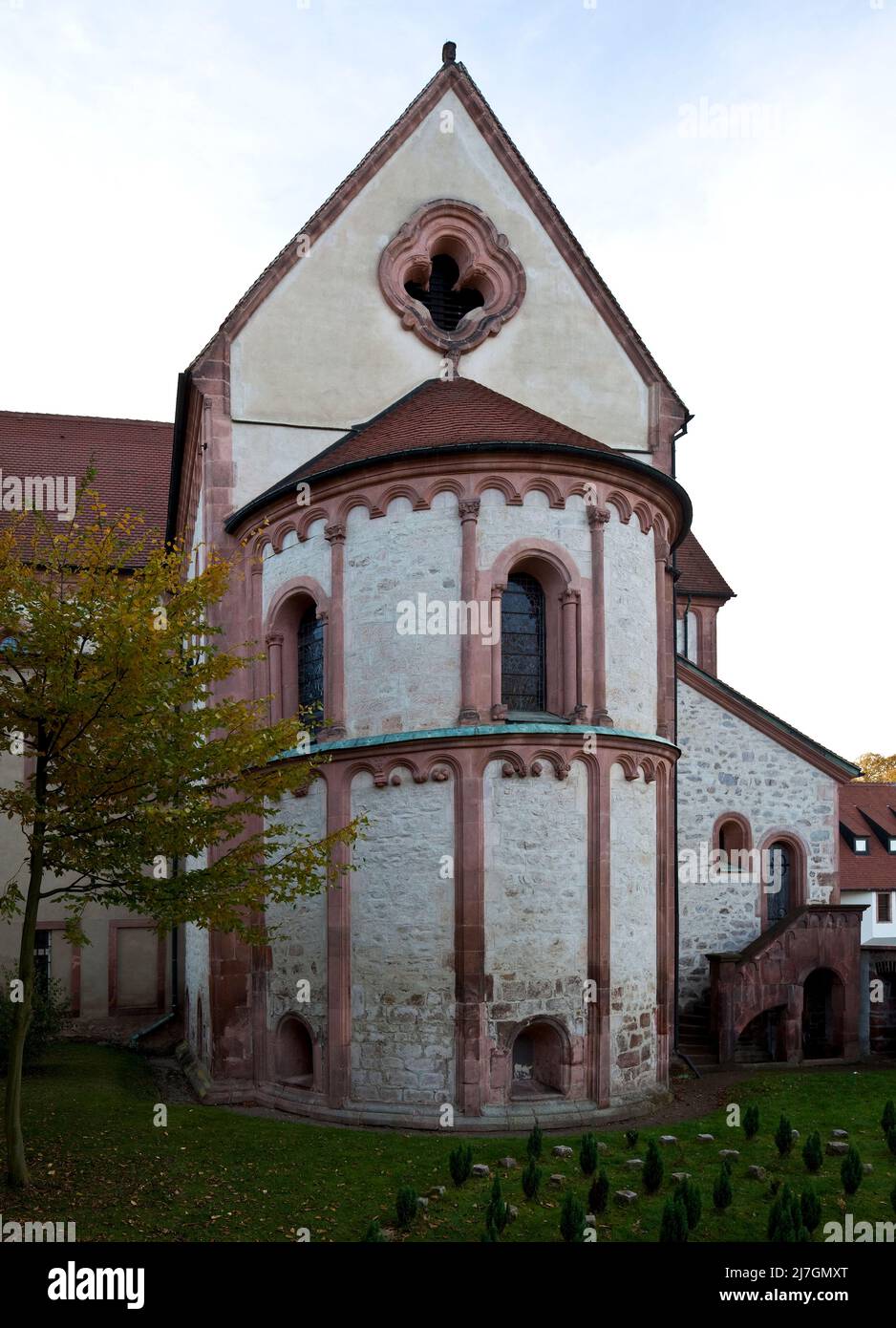 Wechselburg Sachsen ehem Stiftskirche 58365 Osansicht leicht schräg rechts Sakristeianbau m Außentreppe von 1900 Banque D'Images