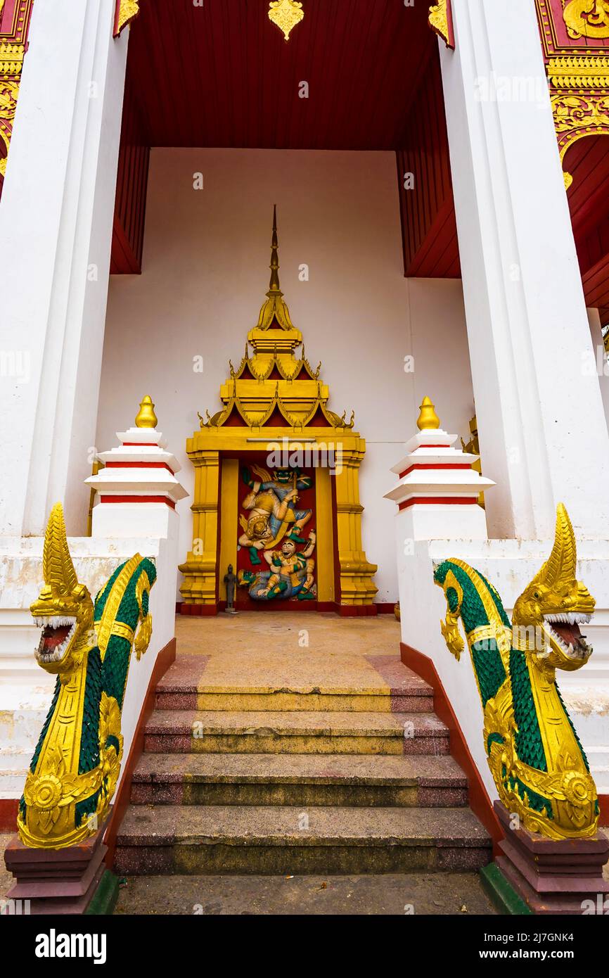 Reliefs décoratifs sur Pha que la pagode Luang au Laos Banque D'Images