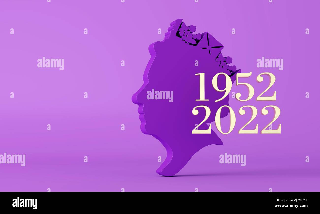 Le fond de la célébration du Jubilé de platine de la Reine avec le profil latéral de la reine Elizabeth. 3D rendu Banque D'Images
