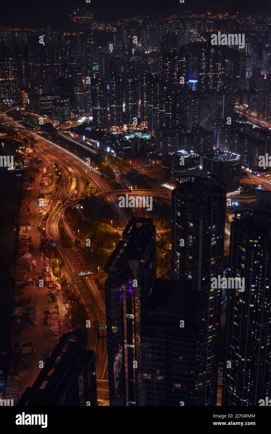 Belle vue sur la ville de Hong Kong depuis la terrasse d'observation sky100 Banque D'Images