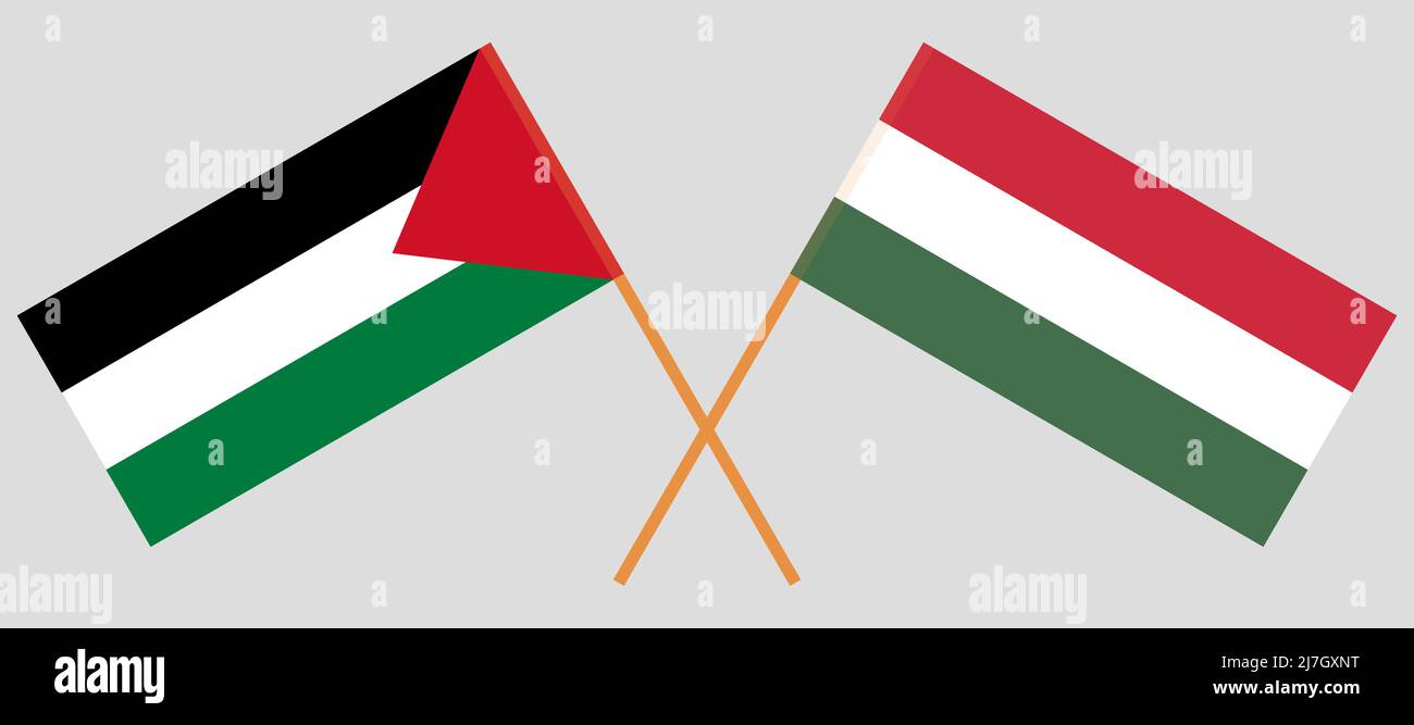 Drapeaux croisés de la Palestine et de la Hongrie. Couleurs officielles. Proportion correcte. Illustration vectorielle Illustration de Vecteur