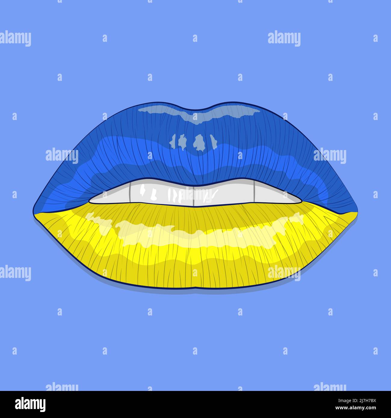 Affiche avec des lèvres dans les couleurs du drapeau ukrainien Illustration de Vecteur