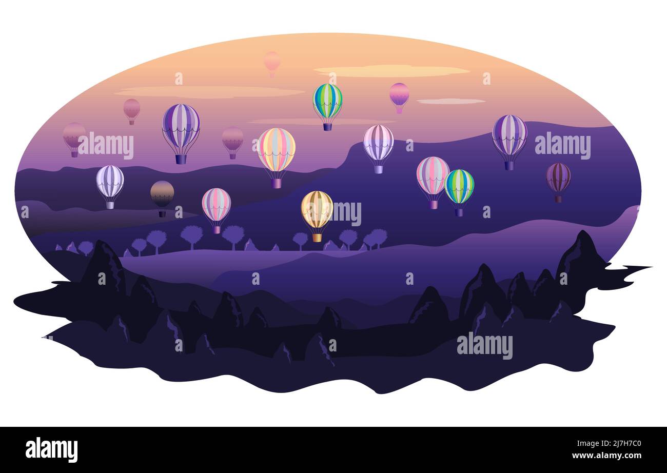 Ballons lumineux en cappadoce au lever du soleil Illustration de Vecteur
